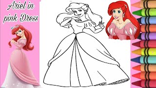 Coloring Disney Princess Ariel In Pink Dress| princess coloring page/kids coloring book