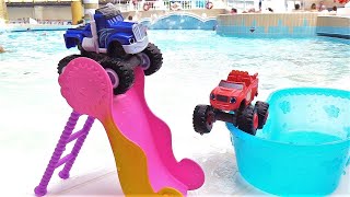 Araba Oyunları. Blaze Ve Crusher Aquaparkta. Su Oyunları.