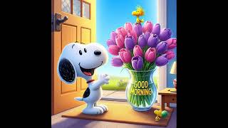 Good Morning From Snoopy and His Lovely Tulips