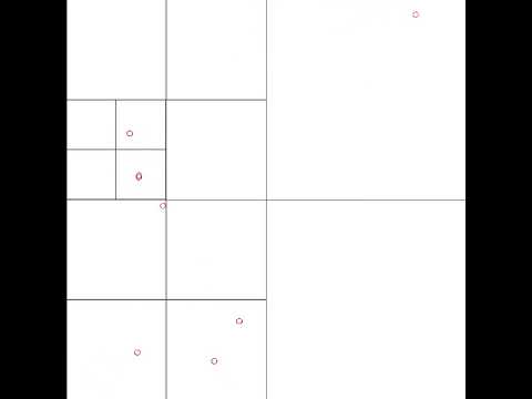 Particles in Gravity Simulation with Visible Quadtree