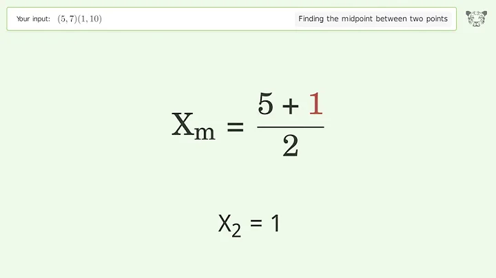 Find the midpoint between two points p1 (5,7) and p2 (1,10): Step-by-Step Video Solution