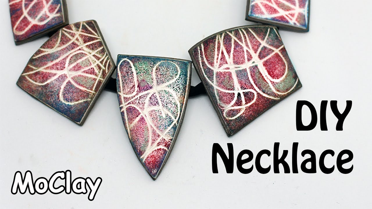 DIY Necklace with ink stamps effects Polymer clay tutorial YouTube