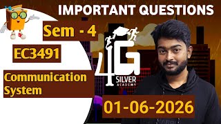 Communication System Important Questions ECE department Sem 4 EC3491 | 01/06/2026 Exam