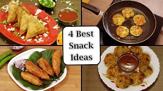 4 Best Evening Snack Ideas | Pumpkin Cutlets | Mirchi Bajji | Sabudana Bonda | Soya Samosa