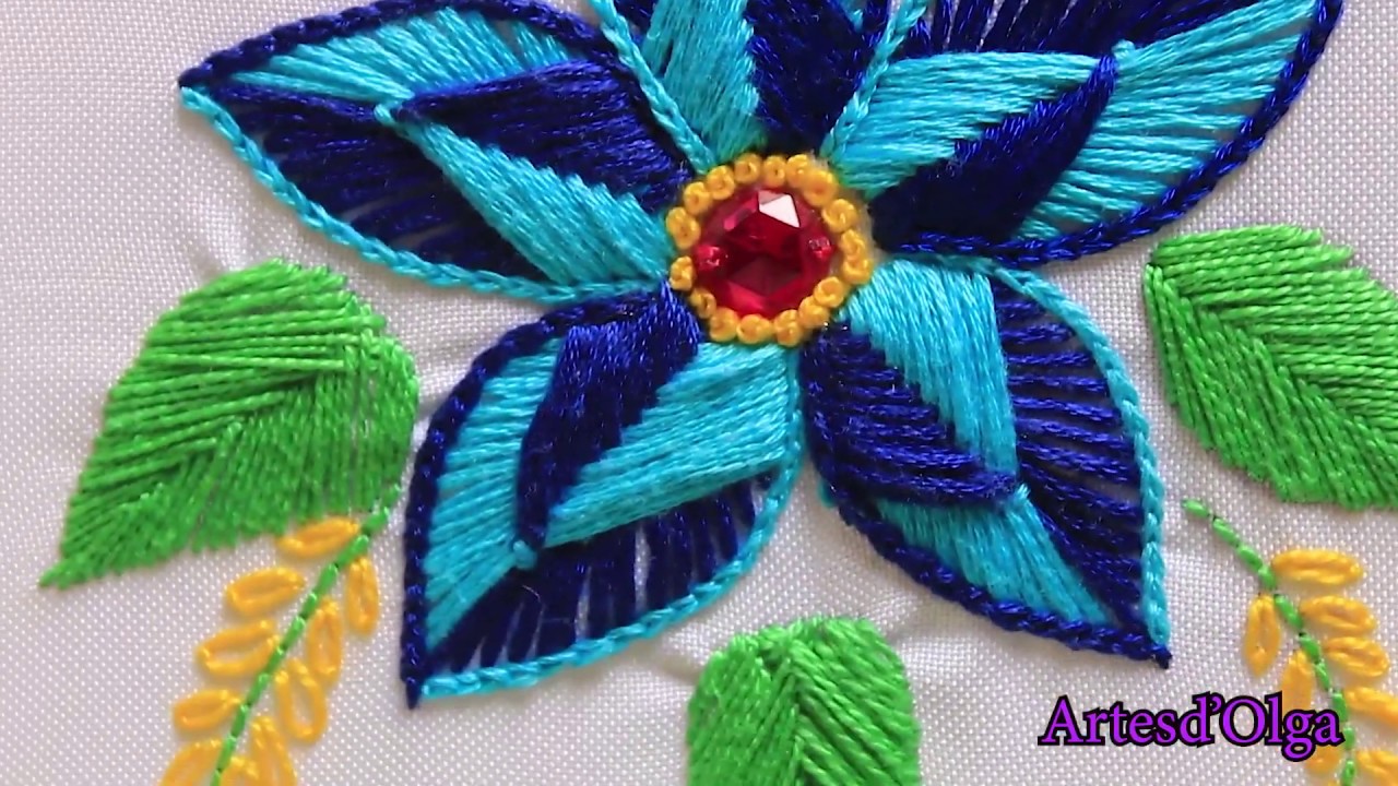 Hand Embroidery: Double color fantasy flower - YouTube