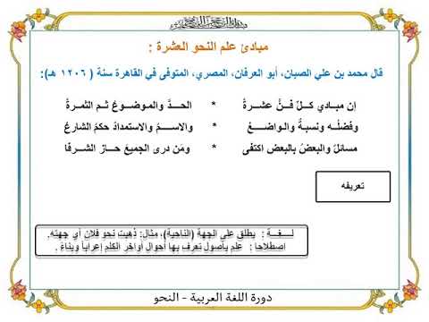 001 دروس النحو المقدمة علوم اللغة العربية و مبادئ علم النحو العشرة