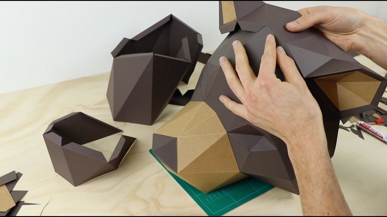 Tête de grizzly en papier 3D, DIY Décoration d'Intérieur