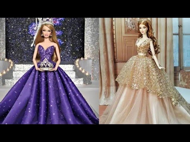 Amazon.com: Barbie Fashion Model Collection Blue Chiffon Ball Gown Doll :  Toys & Games