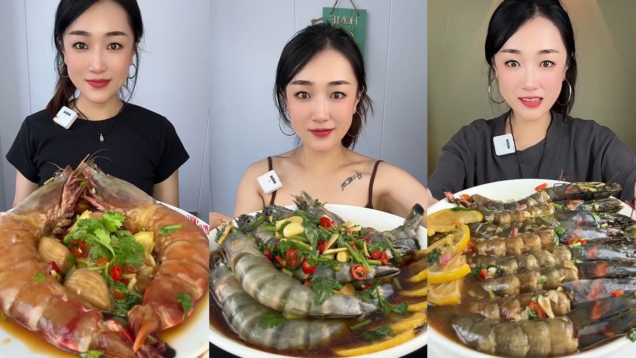 【Yummy】Extra-large black tiger shrimp + black tiger shrimp🦐🧄🍋🌶#mukbang#asmr#Seafood