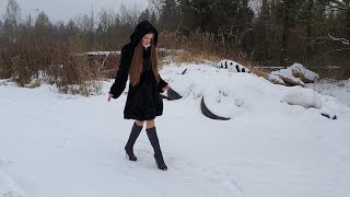 High heels boots on slippy ice, high heels boots snow walking, slippy high heels boots (vol. 24)