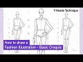 How to draw a fashion illustration  step by step  basic croquis in front pose  9 heads