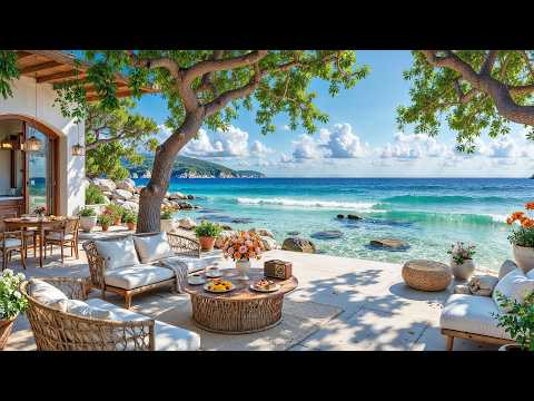 🌴 Tropical Oceanfront Café | Smooth Jazz, Sea Waves & Morning Coffee for Relaxation and Focus ☕
