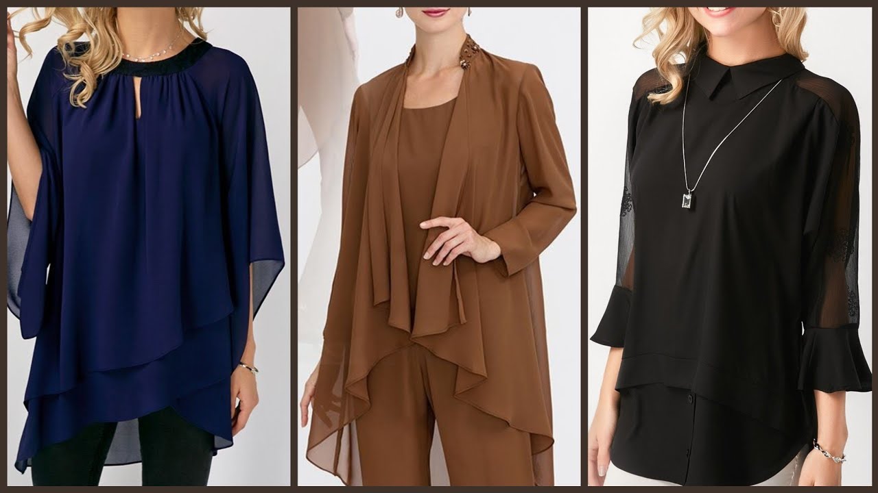 Timeless Women's Full sleeves Chiffon Tank Top Double Layers Casual Blouses Tunic