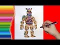 How to draw Twisted Fredbear, FNaF, Как нарисовать Твистед Фредбера, ФНаФ