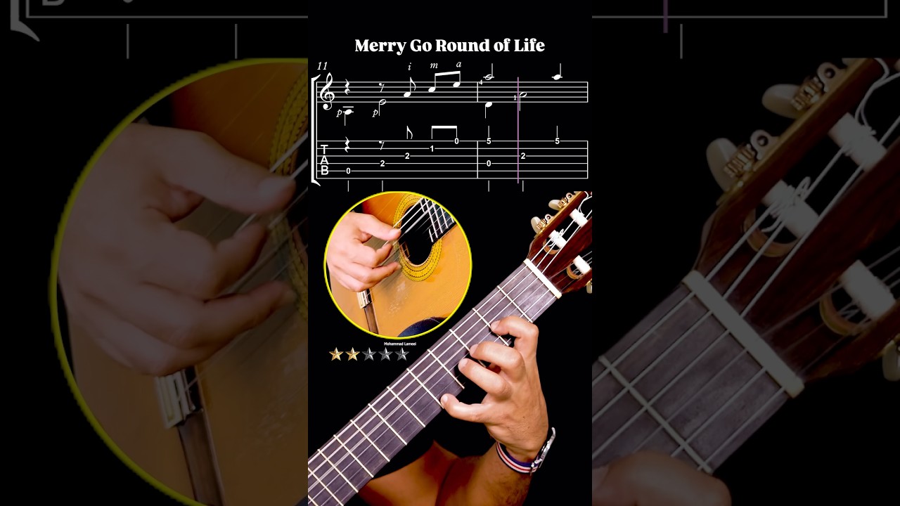 Merry-Go-Round of Life 🎠 Easy Guitar TAB for Beginners #shorts
