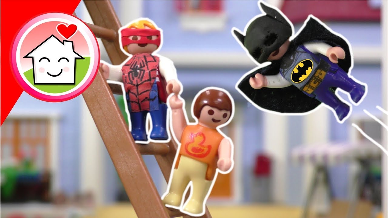 Playmobil Familie Hauser - Spiderman Batman Superhelden Geschichte mit Anna  und den Zwillingen 