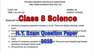 Class 8 Science Half Yearly Question Paper 2025 | Class8 Science HY Sample Paper | #class8science 