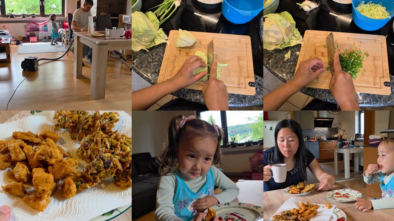 Hubby cleaning the house||Chicken pakora|| Cabbage & Onion pakora making & sharing the recipe.