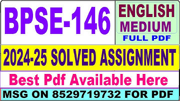 BPSE 146 solved assignment 2024-25 || bpse 146 solved assignment 2025 in English || ignou bpse146