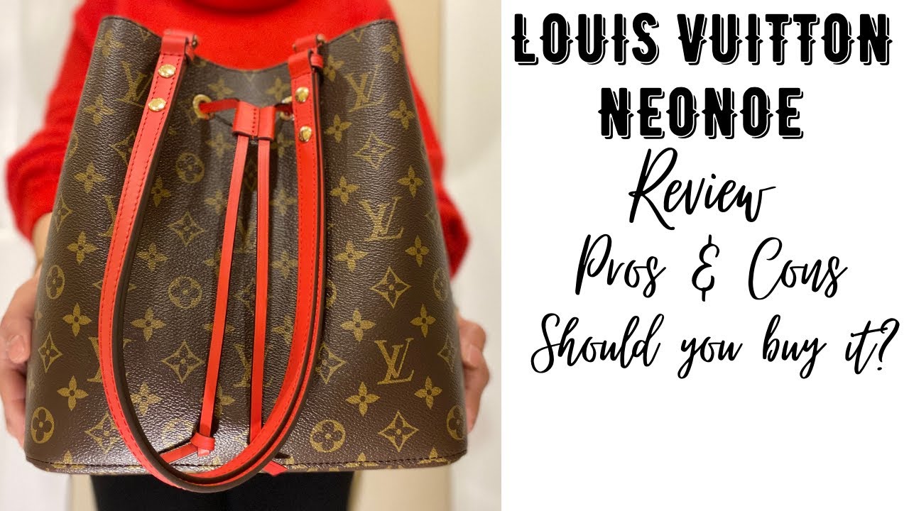 Louis Vuitton LV NeoNoe Handbag MM Brown Monogram Canvas.  Red/Poppy/Coquelicot