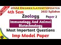 Degree 4th Sem Zoology Paper 2 most important Model Paper Zoology Exams degree exams 2022 #anuExams