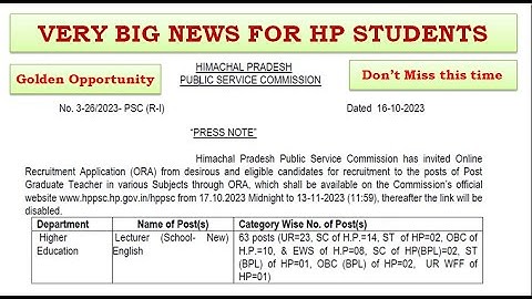 HP PGT Lecturer Vacancy 2023 - HP Lecturer New Vacancy 2023 | HP PGT 2023 | HP PGT Vacancy Notice |