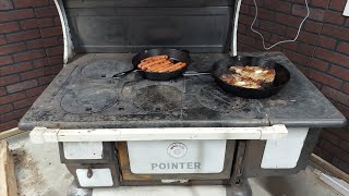 Cooking steaks on 120 year old wood cook stove