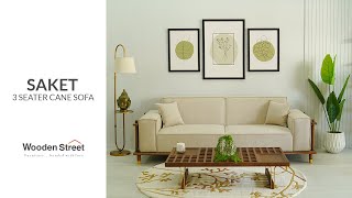 Saket 3 Seater Teak Wood Cane Sofa (Sand Beige) | Best Wooden Sofa Design | 2023 screenshot 5