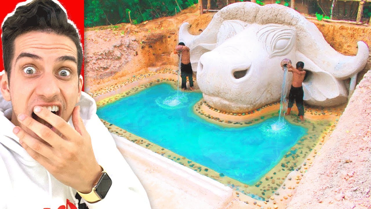 PRIMITIVE KID Builds UNDERGROUND BUFFALO HOUSE with SWIMMING POOL! (Primitive Building)