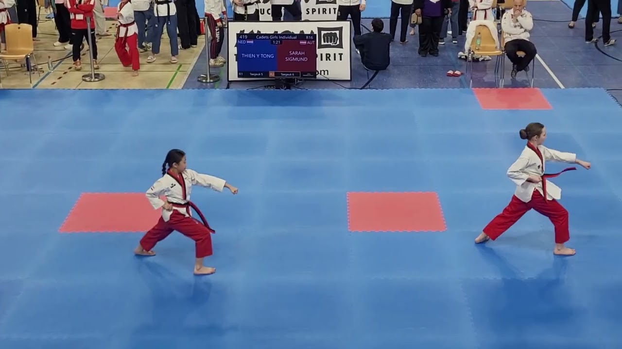 Thien-Y vs Sarah Sigmund (AUT) in individual cadet R16 at German Open Poomsae & Para Poomsae 2026
