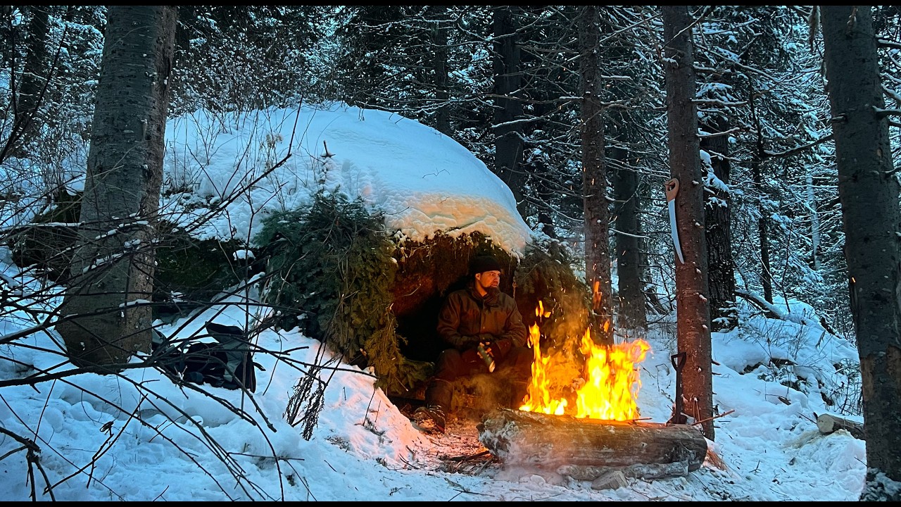 Leave the Tent at Home How to Survive in Winter in a Wild Forest With a Hidden Shelter Under a Stone