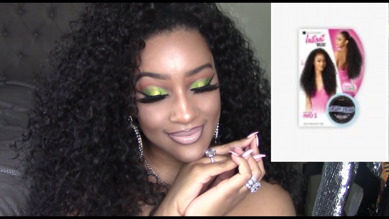 BEST CURLY WIG EVER! SENSATIONNEL DRAWSTRING PONYTAIL + HALFWIG IWD5 REVIEW!