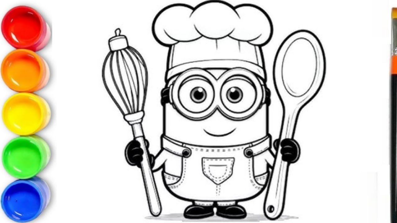 Cute Minion Cooking Drawing, Painting And Coloring For Kids And Toddlers
