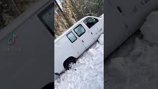 Heavy Snow Blizzard And Pushing A Van is stuck on the snow.