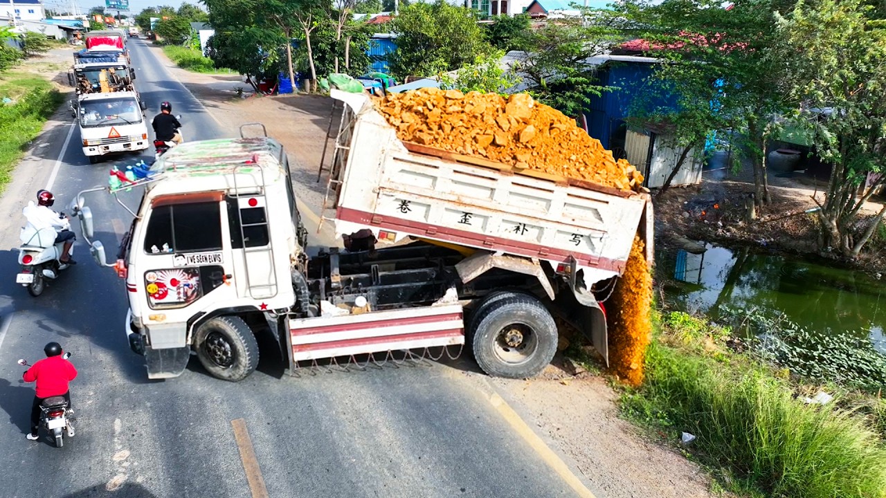 First Opening​ Amazing Project!! Landfill Delete Deep Fish Pond By Komat'su Dozer Pushing Rock Soil