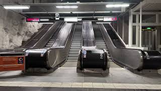 Sweden, Stockholm, Husby Subway Station, 2X escalator, 1X elevator @ night