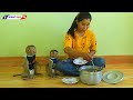 Baby Monkey | Obedient Kako And Luna Sit Waiting Eat Soup