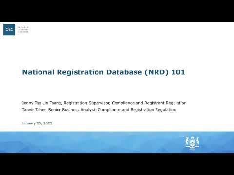 Webinar: National Registration Database 101