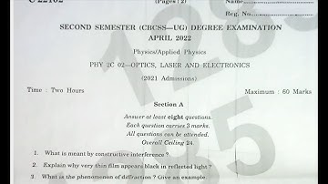 Calicut university Complementary physics question paper #optics_laser& Electronics