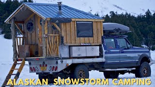 Camping in a snowstorm. #asmr #vanlife #camping #alaska