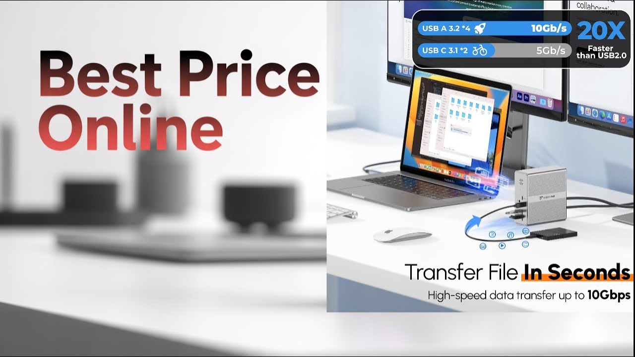 TobenONE DisplayLink Docking Station Triple Monitor with 120W Power Adapter