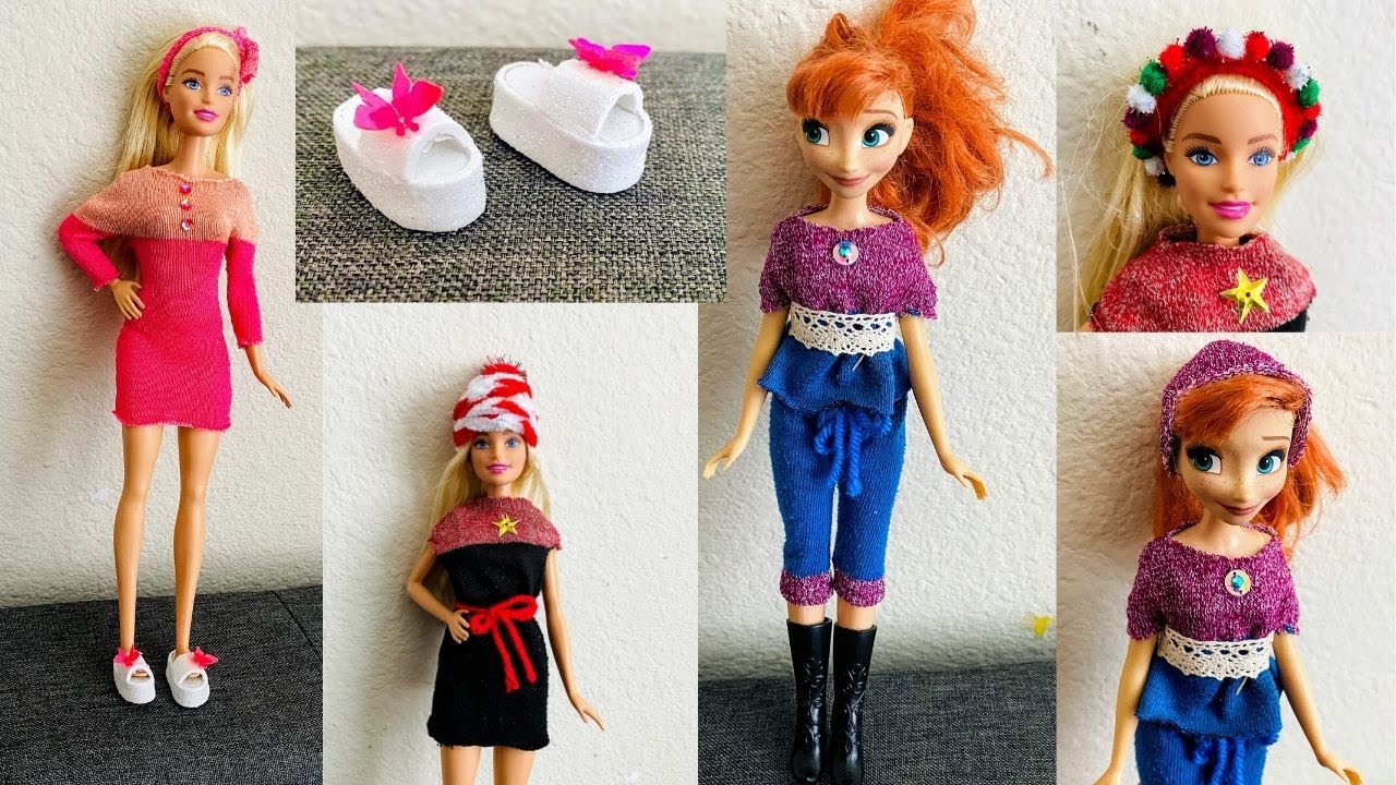 DIY Easy Barbie clothes, Headband , shoes, cap How to