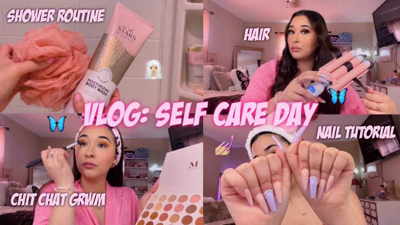 VLOG: spend a self care day with me ♡( skincare, makeup, hair, nail tutorial, & shower routine)