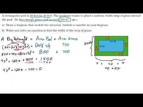 Quadratic Application - Find the Width of a Uniform Border Around a Rectangular Pool
