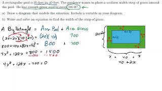 Famous Quadratic Application - Find the Width of a Uniform Border Around a Rectangular Pool Profile