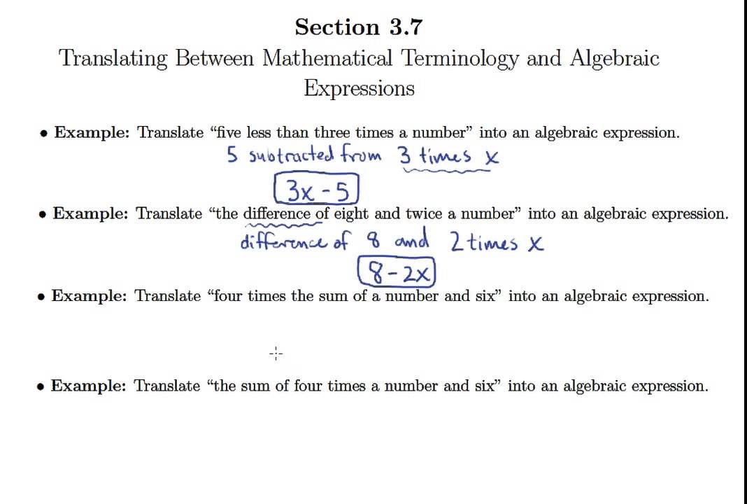 Translating to Mathematical Expressions (3.7a) - YouTube