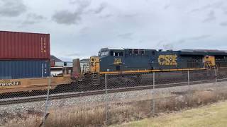 Long CSX intermodal stack train with two mid DPU’S at Cumberland, MD