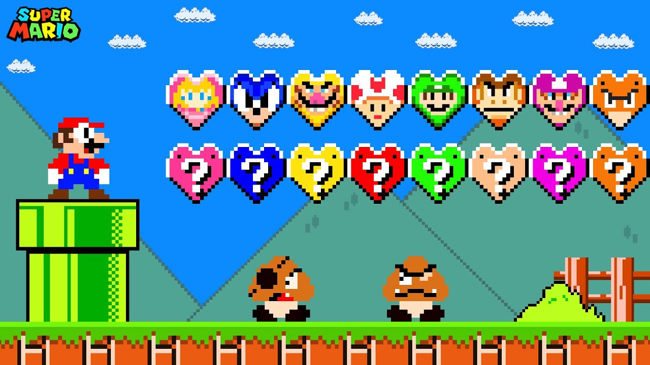 Super Mario Bros But There Are MORE Custom Heart Item Blocks All Characters