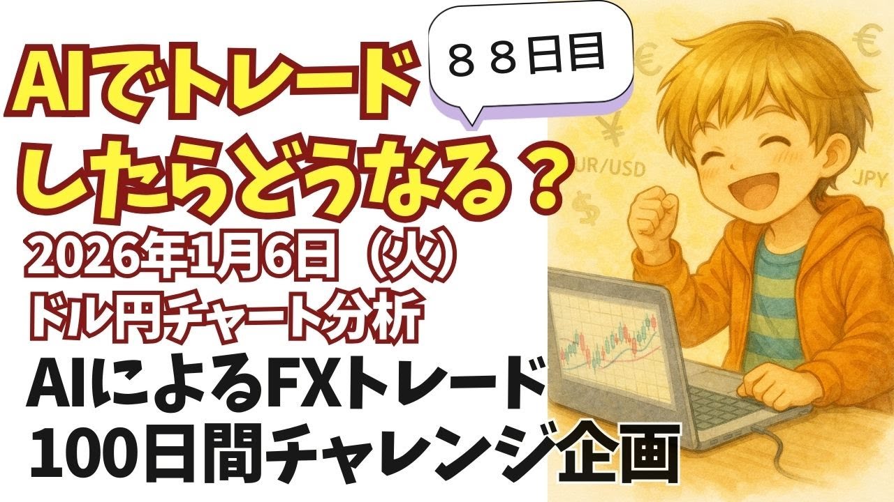 【８８日目】ChatGPTを使ったFXトレード100日間チャレンジ企画／AI億トレーダーへの道＾＾笑（※2026年1月6日（火）ドル円チャート分析）
