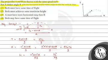 The projectiles A and B are thrown with the same speed such that \( A \) makes angle \( \theta \...